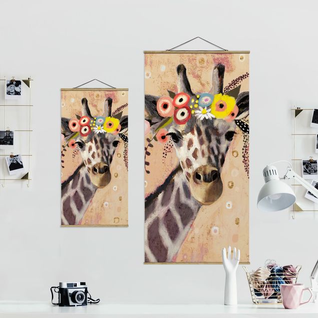 Fabric print with posters hangers Klimt Giraffe