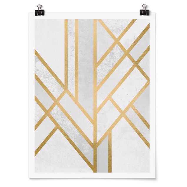 Abstract canvas wall art Art Deco Geometry White Gold