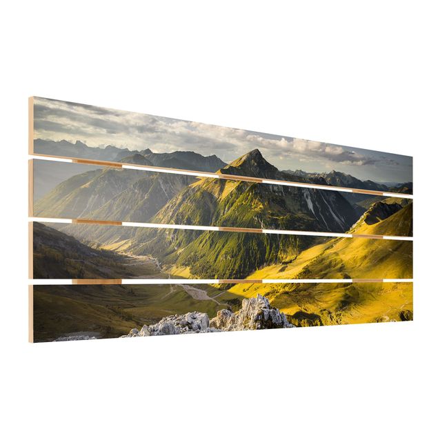 Prints on wood Mountains And Valley Of The Lechtal Alps In Tirol