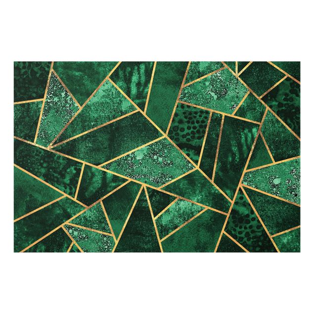 Glass splashback kitchen abstract Dark Emerald With Gold