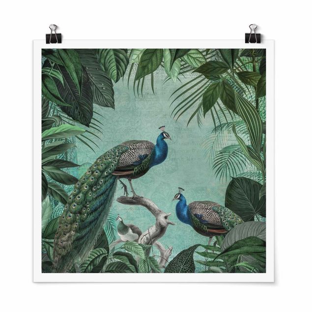 Vintage wall art Shabby Chic Collage - Noble Peacock