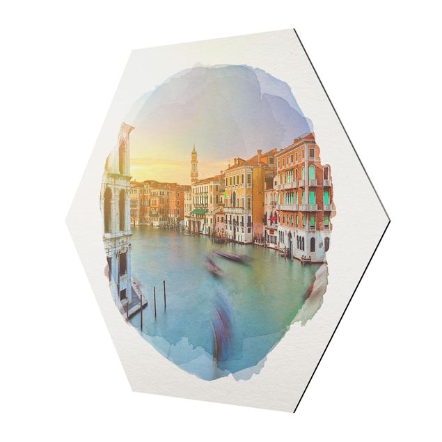 Prints WaterColours - Grand Canal View From The Rialto Bridge Venice