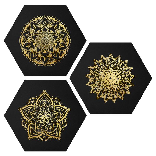 Prints patterns Mandala Flower Sun Illustration Set Black Gold