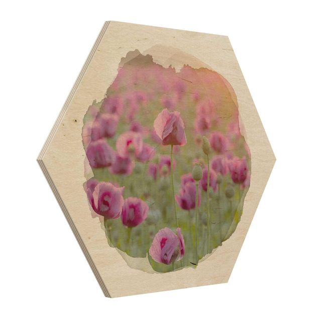 Prints WaterColours - Violet Poppy Flowers Meadow In Spring