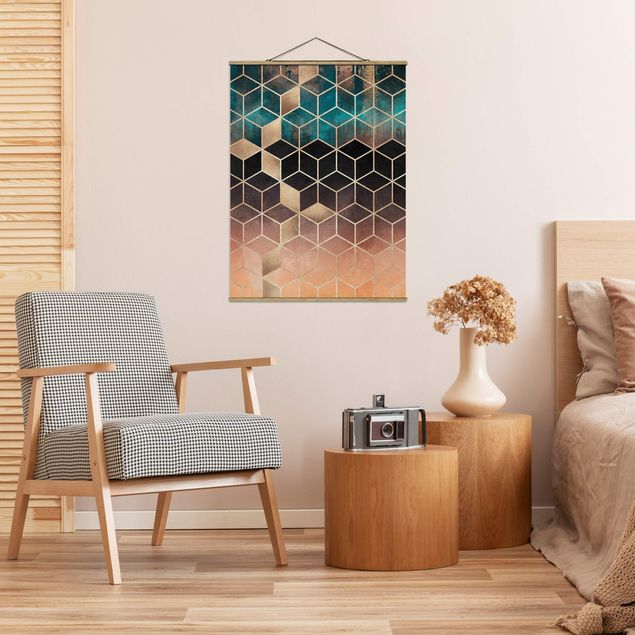 Art posters Turquoise Rosé Golden Geometry
