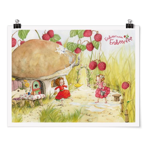 Red art prints Little Strawberry Strawberry Fairy - Under The Raspberry Bush