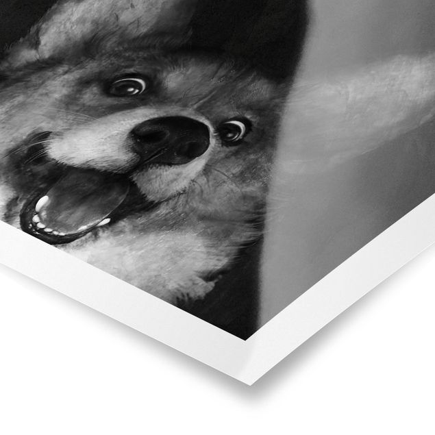 Prints black and white Illustration Dog Corgi Paintig Black And White