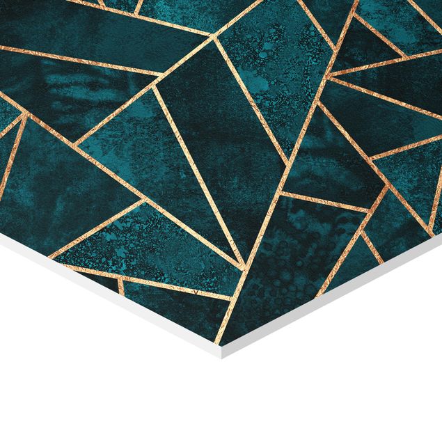 Hexagon photo prints Dark Turquoise With Gold
