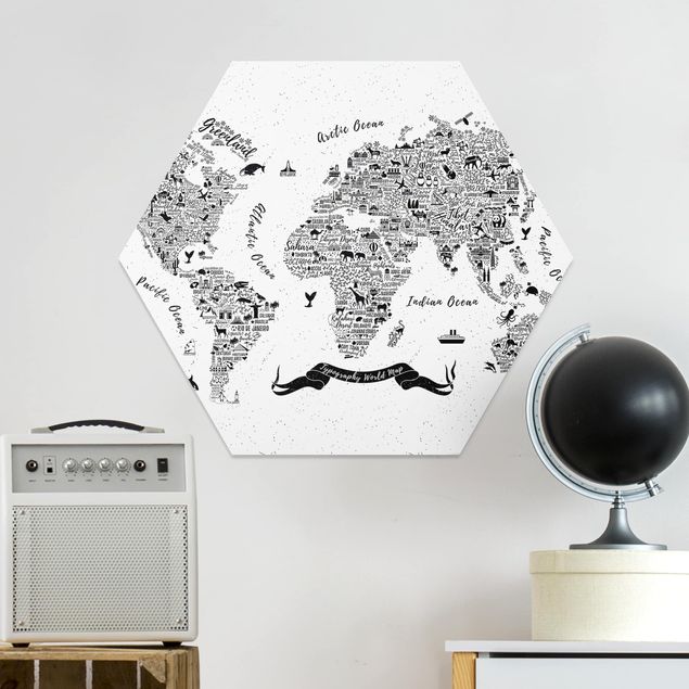 Kitchen Typography World Map White