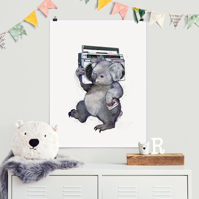 Prints fishes Illustration Koala With Radio Painting
