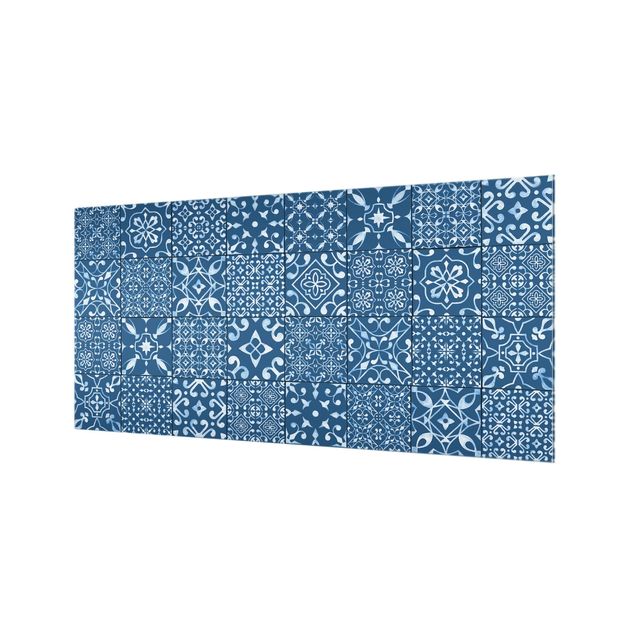 Glass Splashback - Pattern Tiles Navy White - Landscape 1:2