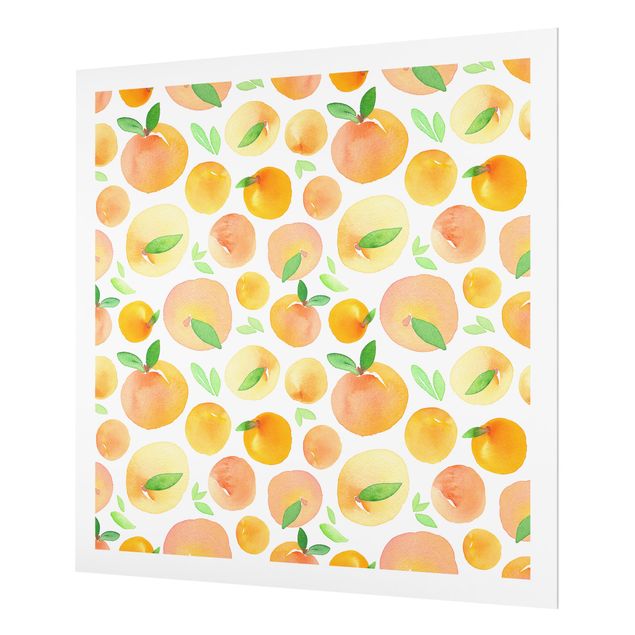 Splashback - Watercolour Oranges With Leaves In White Frame - Square 1:1