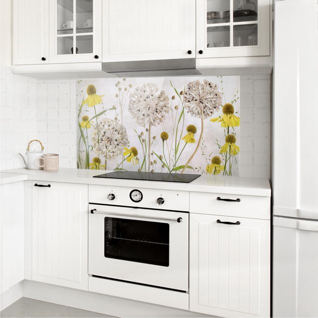 Glass splashback kitchen flower Allium And Helenium Illustration