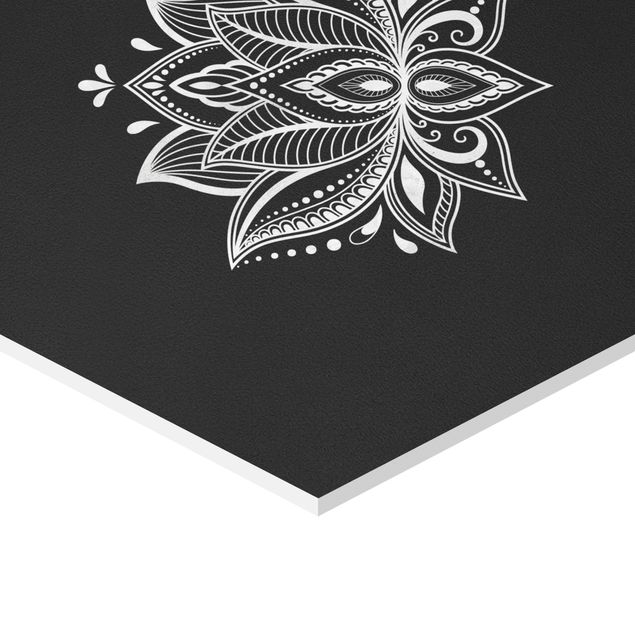 Black prints Mandala Hamsa Hand Lotus Set On Black