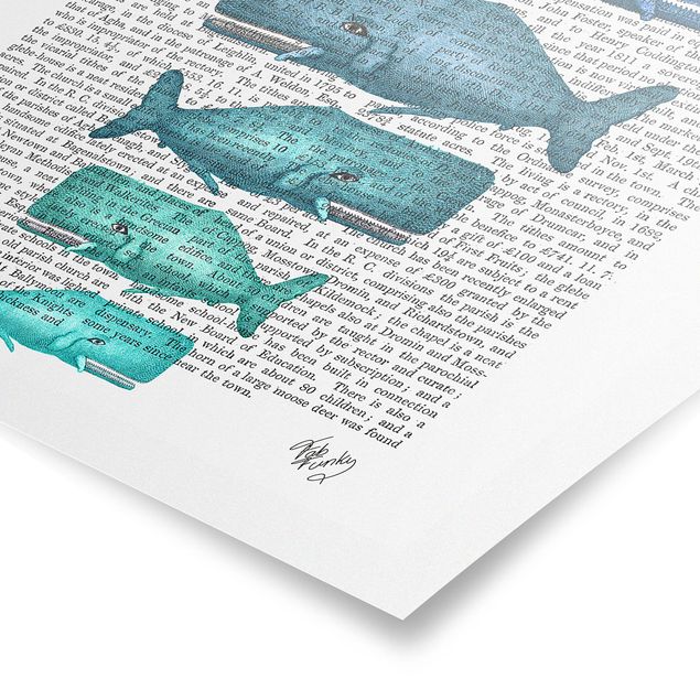 Prints blue Animal Reading - Whale Family