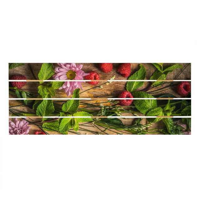 Wood photo prints Flowers Raspberries Mint