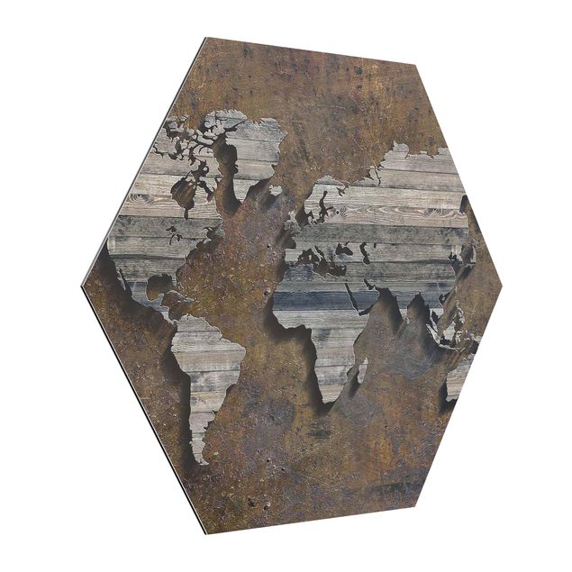 Prints modern Wooden Grid World Map
