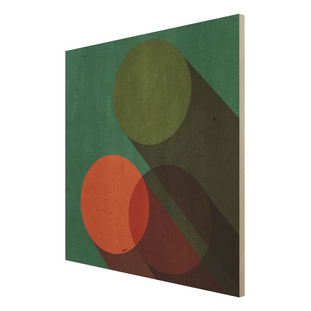 Prints on wood Abstract Shapes - Circles In Green And Red