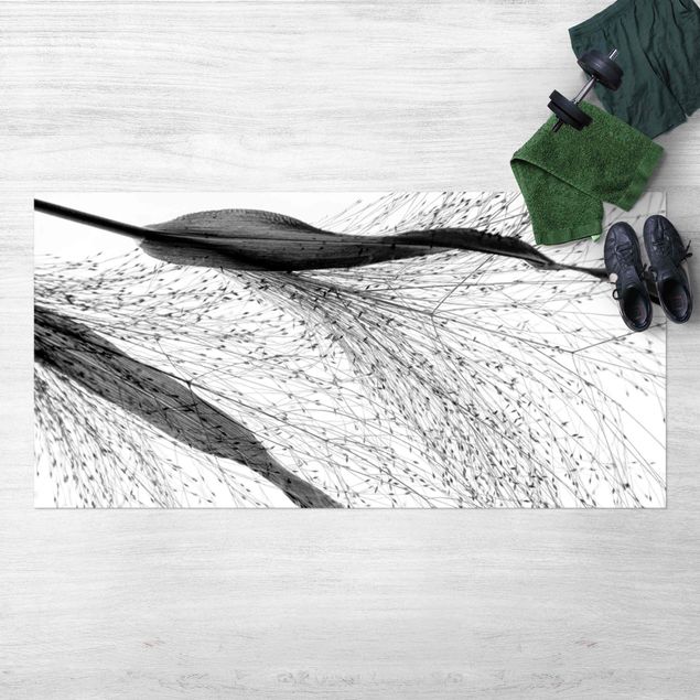 Outdoor rugs Delicate Reed With Subtle Buds Black And White