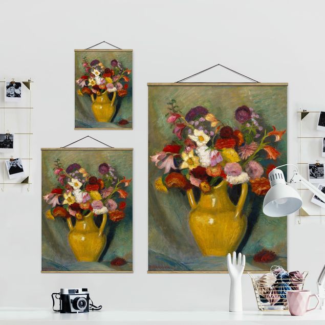 Prints flower Otto Modersohn - Colourful Bouquet in Yellow Clay Jug