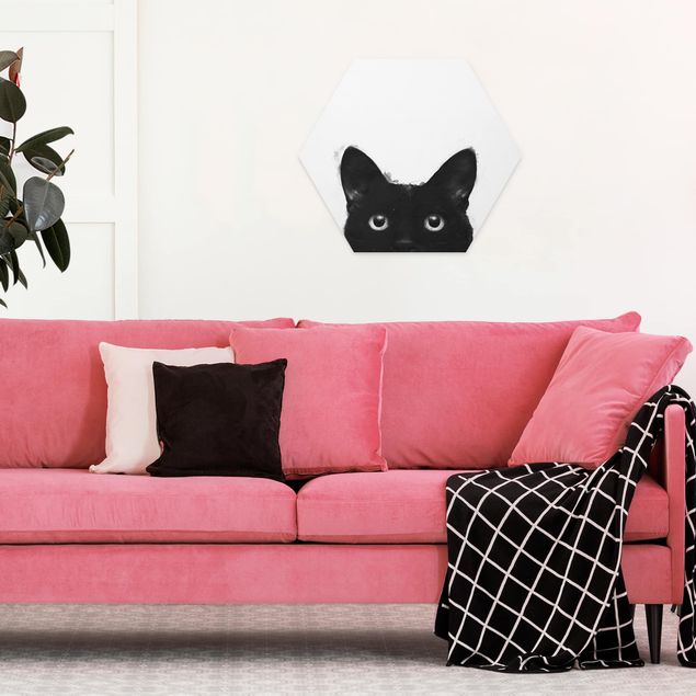 Art prints Illustration Black Cat On White Painting