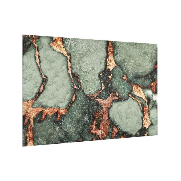 Glass splashback kitchen abstract Play Of Colours Fern-Green and Gold