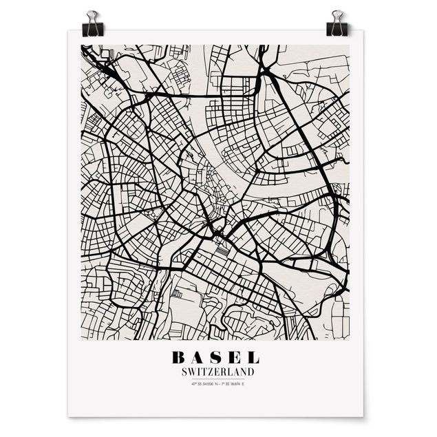 Framed quotes Basel City Map - Classic
