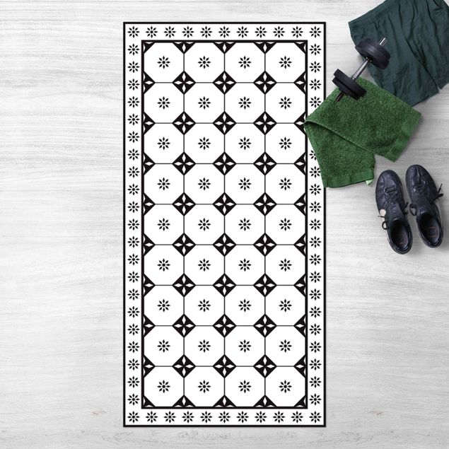 Outdoor rugs Geometrical Tiles Cottage Black And White With Border