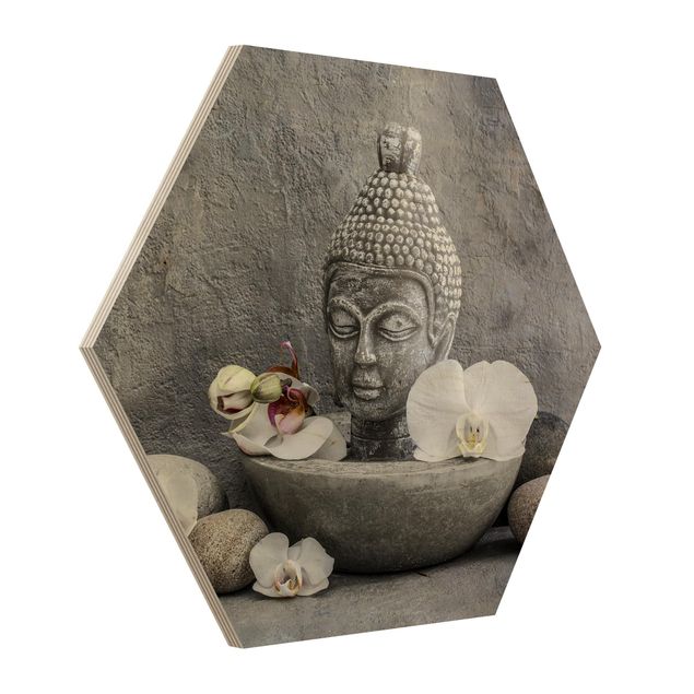 Contemporary art prints Zen Buddha, Orchids And Stones