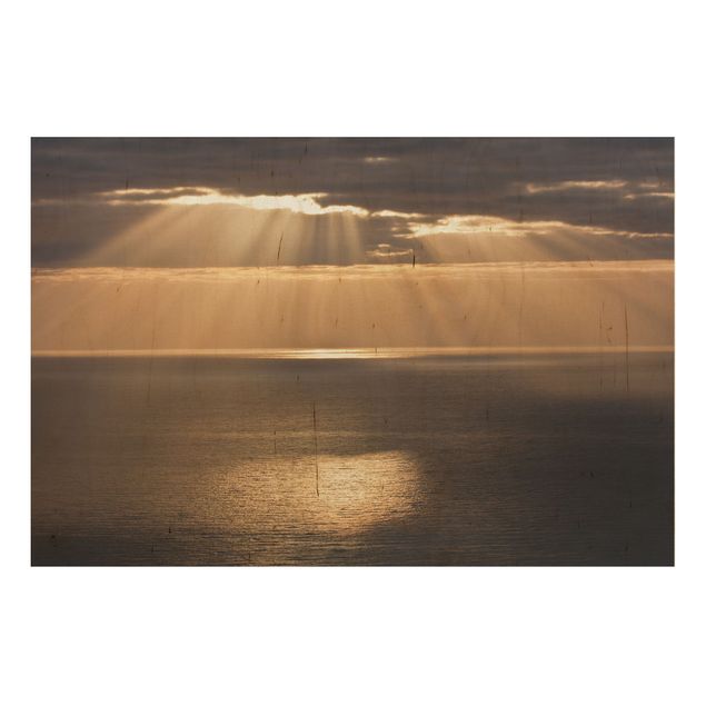 Wood prints landscape Sun Beams Over The Ocean