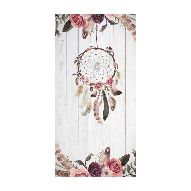 Modern rugs Dream Catcher Feathers Wood Look White