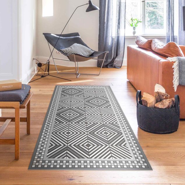 Kitchen Geometrical Tiles Vortex Grey With Narrow Mosaic Frame
