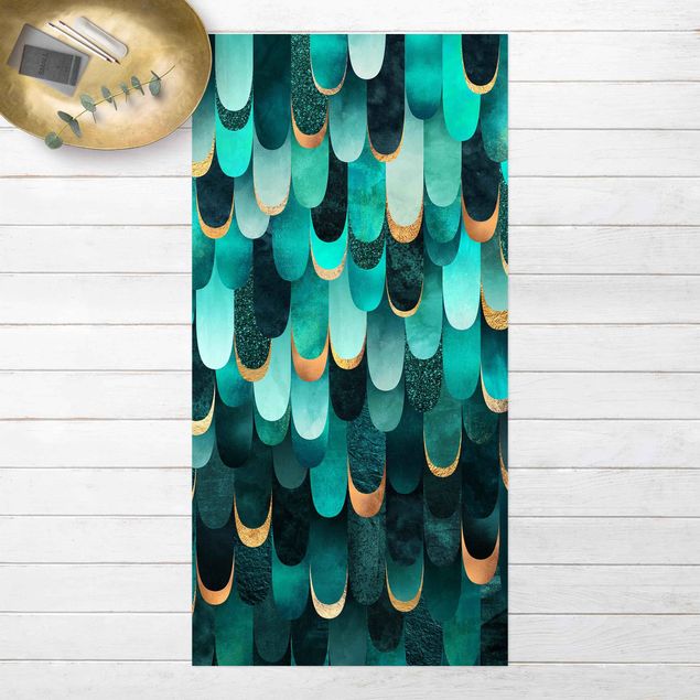 outdoor mat Feathers Gold Turquoise