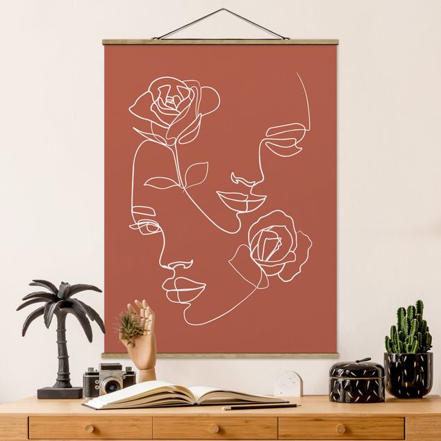 Kitchen Line Art Faces Women Roses Copper