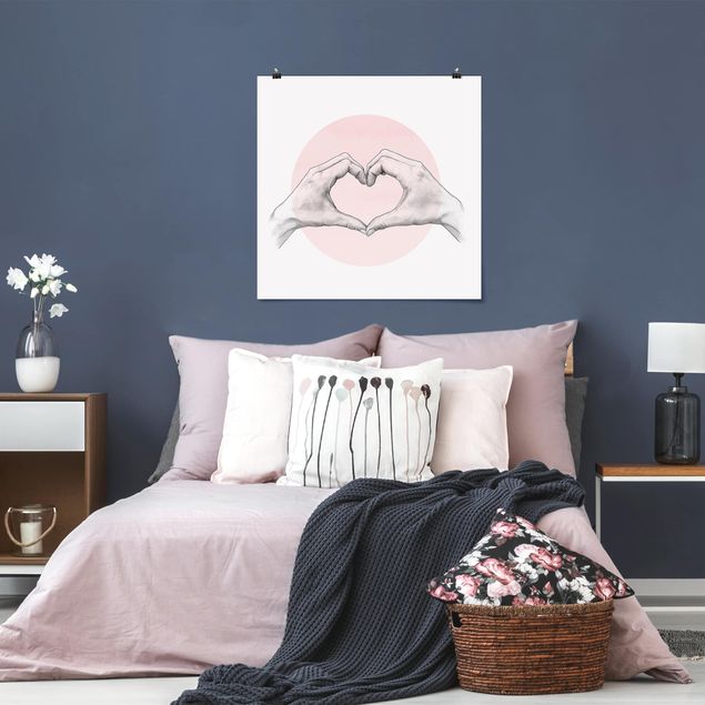 Art posters Illustration Heart Hands Circle Pink White