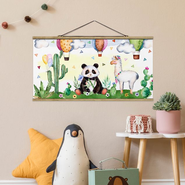 Kids room decor Panda And Lama Watercolour