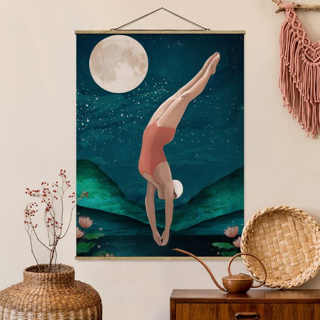 Kitchen Illustration Bather Woman Moon Painting