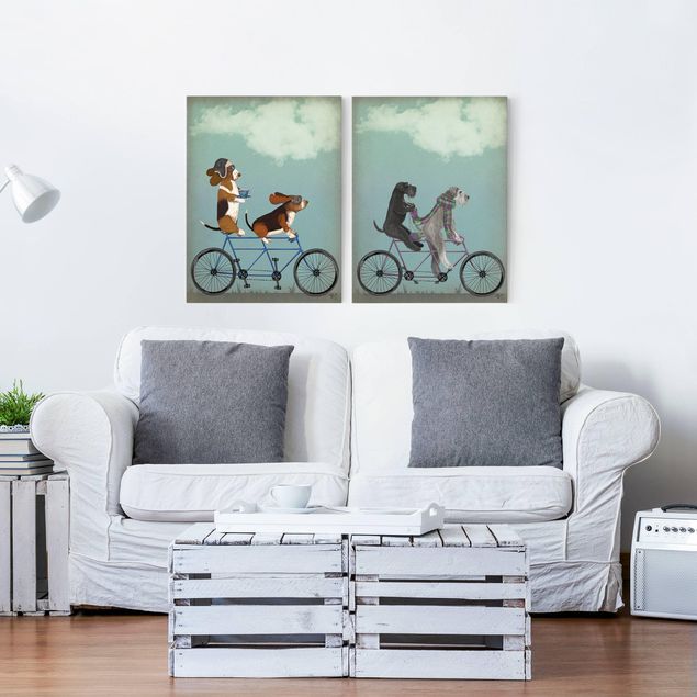 Kids room decor Cycling - Bassets And Schnauzer Tandem Set II