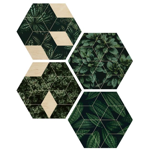 Wood prints Green Leaves Geometry Set I
