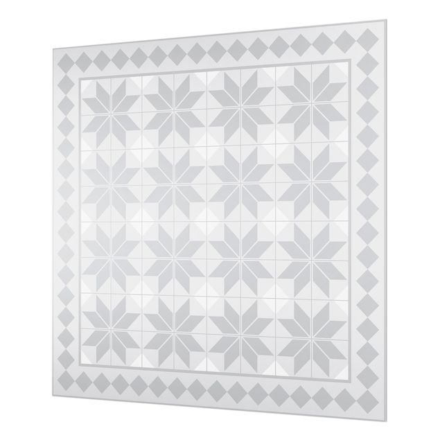 Splashback - Geometrical Tiles Star Flower Grey With Border - Square 1:1