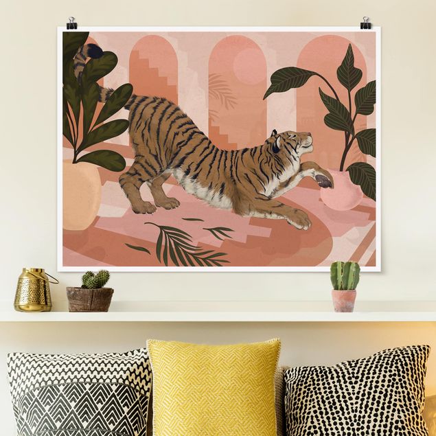 Tiger wall art Illustration Tiger In Pastel Pink Painting
