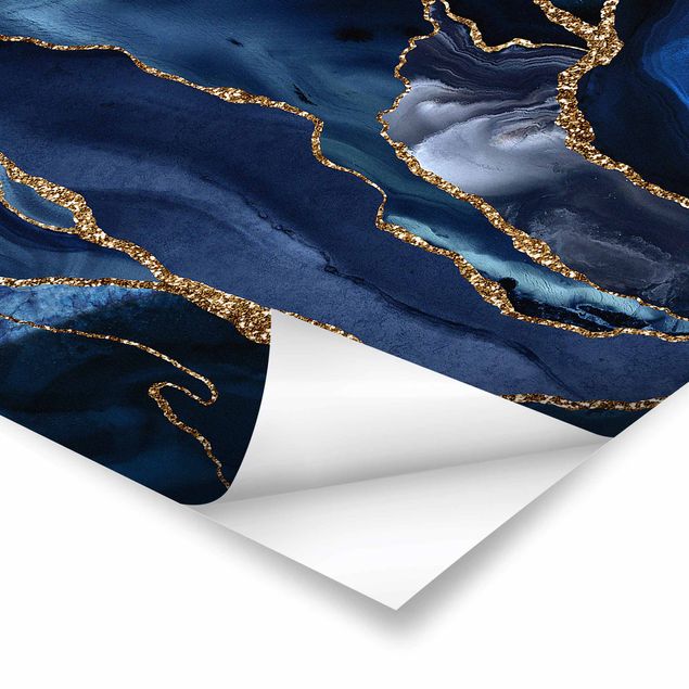 Prints Golden Glitter Waves Blue Backdrop