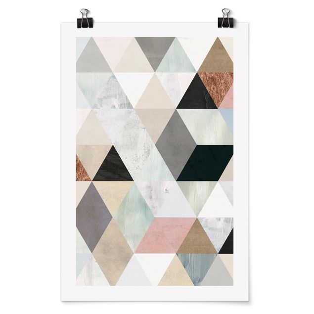 Posters vintage Watercolour Mosaic With Triangles I