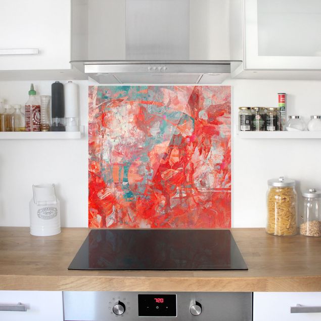 Glass splashback kitchen abstract Red Fire Dance