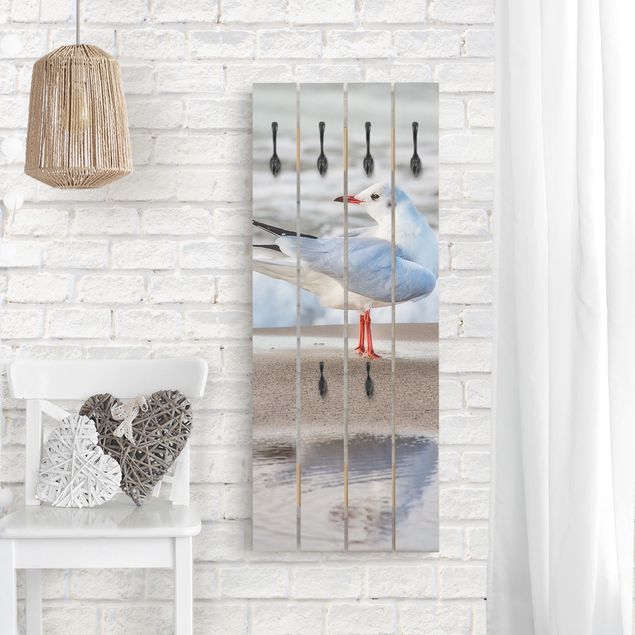Wall mounted coat rack landscape Seagull On The Beach In Front Of The Sea