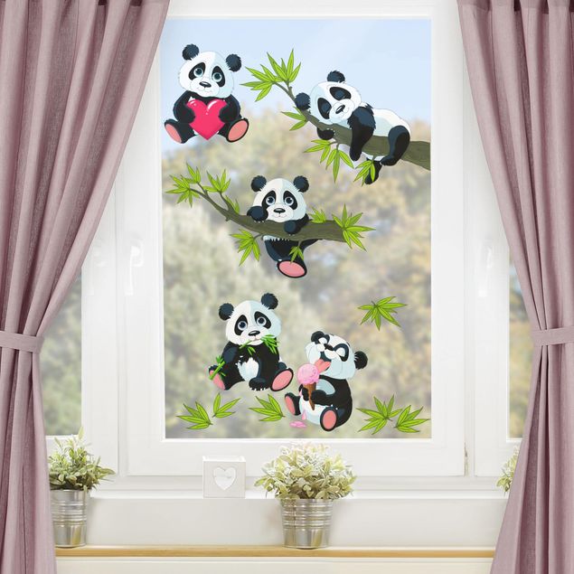 Flower window clings Panda Bear Set Heart