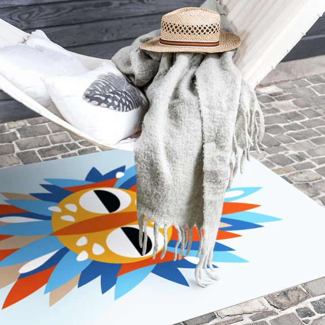 outdoor balcony rug Collage Ethnic Mask - Parrot
