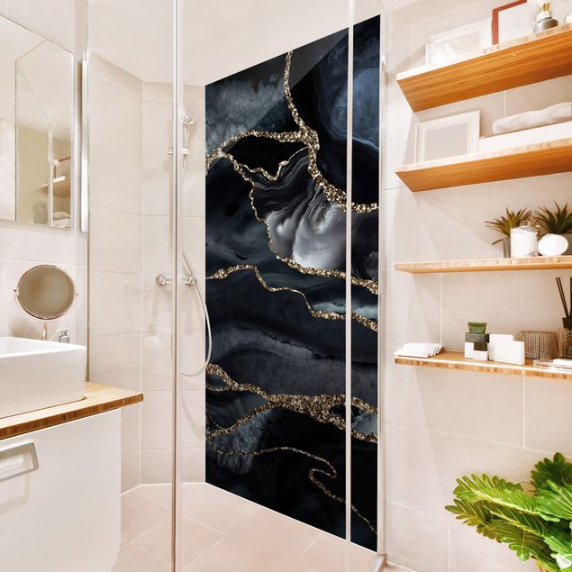 Shower wall cladding - Black With Glitter Gold