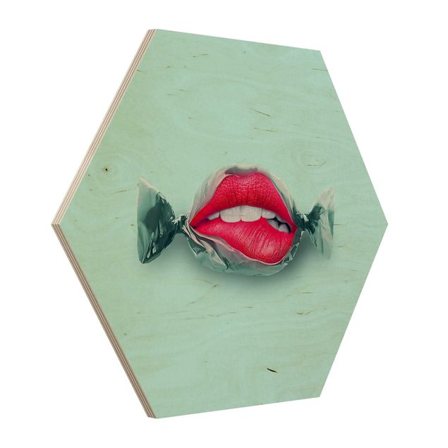 Prints on wood Candy With Lips
