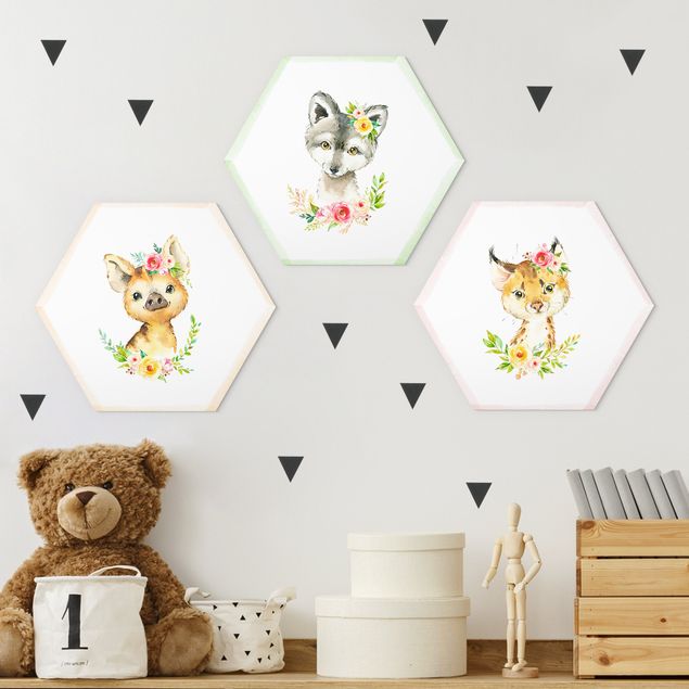 Kids room decor Watercolour Forest Animals With Flowers Set II